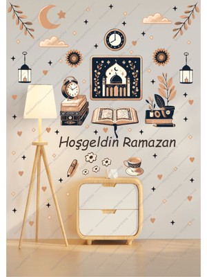 Ayza Tasarım Ramazan Ayıtemalı Sticker Seti Cam Duvar Sticker Ramazan Süsleri Islam Ramazan Figürleri