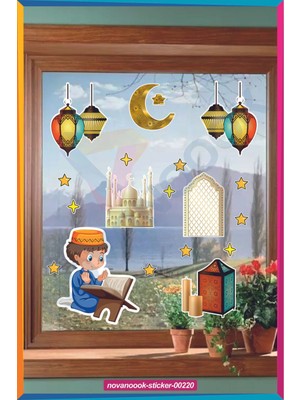 Ayza Tasarım Dua Eden Çocuk  Ramazan Cami Ay Yıldız Cam Duvar  Sticker Seti (STICKER-00220)