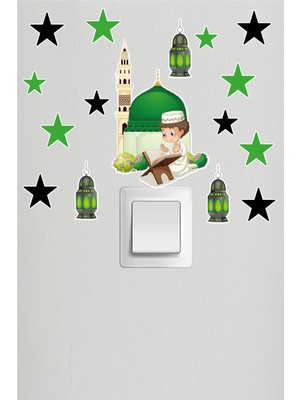 Ayza Tasarım Priz Sticker Ramazan Ayıtemalı Sticker Seti Ramazan Süsleri Çocuk Odası Cam Duvar Sticker