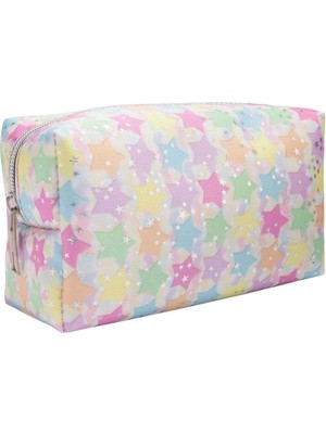 BIGGER Dijital Sarı Yıldız Desenli Suni Deri Makyaj Çantası 22MK-1606