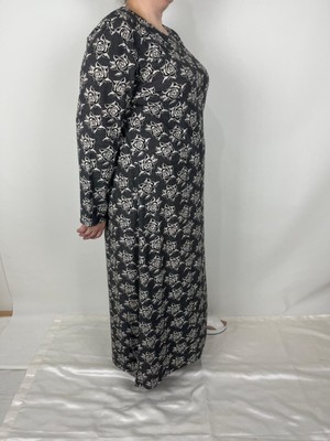 Kadın Siyah Bej Desenli Bisiklet Yaka Desenli Uzun Kollu Süet Mevsimlik Anne Elbise