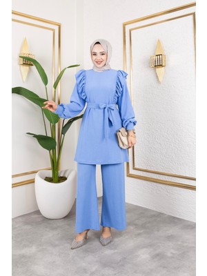 Fırfır Detaylı Tesettür TAKIM-3131 Bebe Mavisi