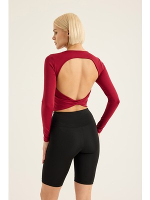 Sırt Dekolteli Uzun Kollu Crop Bluz