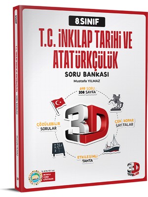 3D Yayınları 8. Sınıf Lgs İnkılap Tarihi Soru Bankası 2025 Normal Boy Kitap
