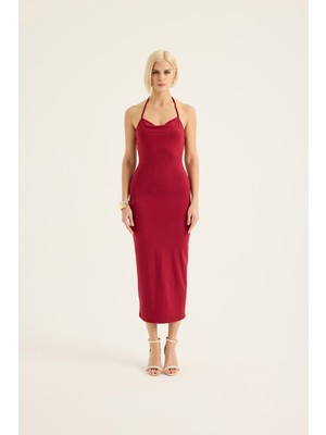 Boyundan Bağlamalı Uzun Elbise