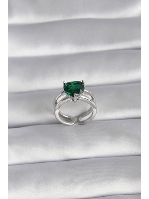 ForWhat Zarif Kadın Için Silver Pirinç Yeşil Zirkonlu Tek Taş Yüzük