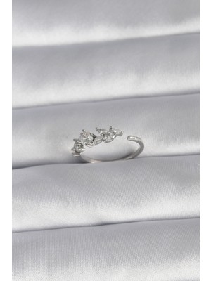 ForWhat Zarif Kadın Için Silver Pirinç Zirkonlu Çiçek Yüzük