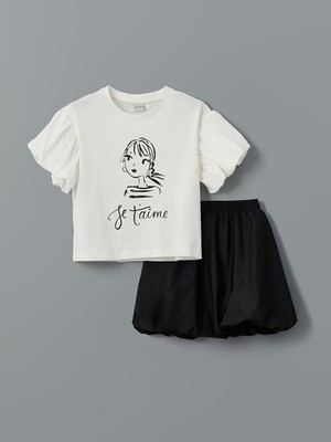 Bisiklet Yaka Kız Çocuk Tişört ve Etek