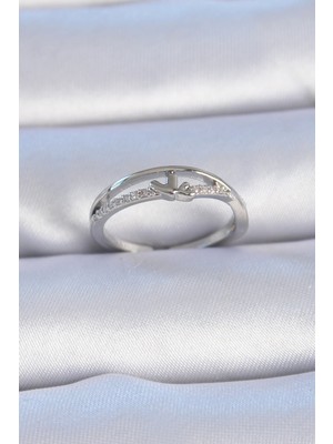 ForWhat Zarif Kadın Için Silver Pirinç Zirkonlu Kalp Tarz Yüzük