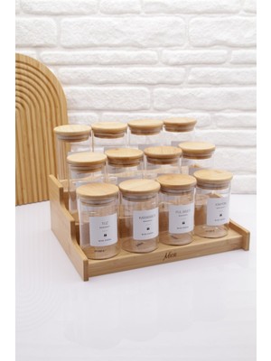 Bambu Stant'lı & 12'li Cam Baharatlık Seti 300ML