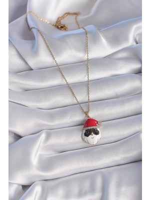 ForWhat Zarif Kadın Için Golden Çelik Zincir Zirkonlu Noel Baba Kolye