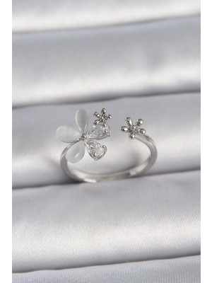 ForWhat Zarif Kadın Için Silver Pirinç Ayarlı Zirkon Ak Mine Yaprak Yüzük