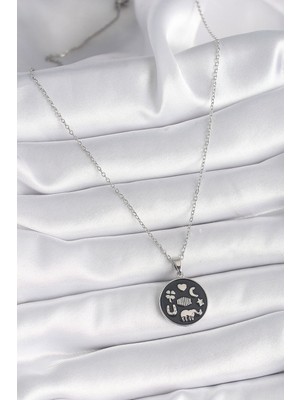 ForWhat Zarif Kadın Için Silver Kara Çelik Şans Kolyesi