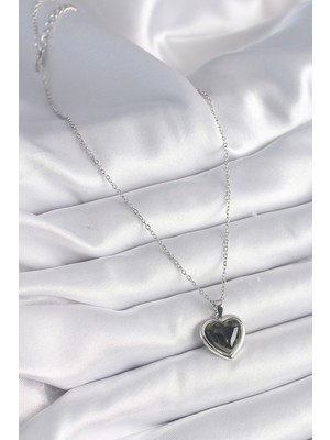 ForWhat Zarif Kadın Için Silver Çelik Yeşil Mineli Kalp Kolye