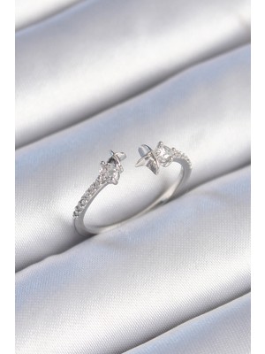 ForWhat Zarif Kadın Için Silver Pirinç Zirkonlu Yıldız Stil Yüzük