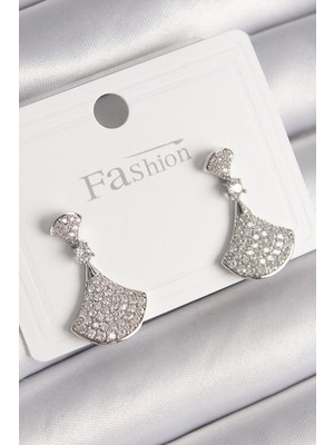 ForWhat Zarif Kadın İçin Silver Pirinç Zirkonlu Motif Küpe