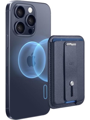 ESR Apple iPhone Standlı Cüzdan HaloLock MagSafe Parmak Halkalı – Mavi