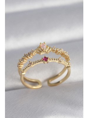 ForWhat Zarif Kadın Için Golden Pirinç Zirkonlu Taç Yüzük