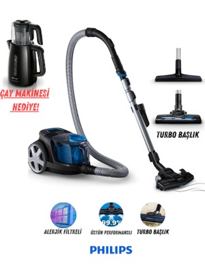Philips Turbo Başlıklı Hepa Filtreli Premium Powerpro City Süpürge + Cam Demlikli Çay Makinesi Hediye, Onerous Tartı Hediye