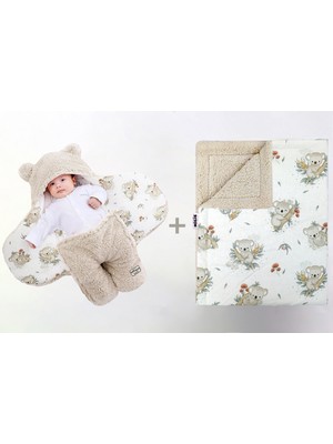 0-4 Ay Bebek Dış Kundak ve Battaniye Seti Wellsoft Bej (Koala Desenli)