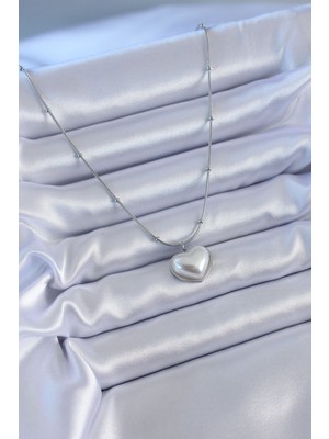 ForWhat Zarif Kadın İçin Silver Çelik İncili Kalp Minik Top Kolye