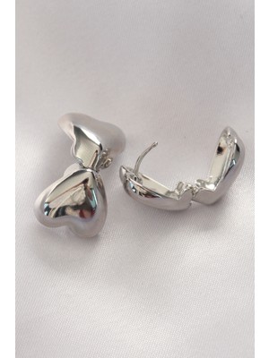 ForWhat Zarif Kadın Için Silver Pirinç Minik Bombeli Kalp Küpe