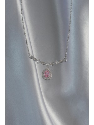 ForWhat Zarif Kadın Için Silver Çelik Pembe Zirkonlu Damla Kolye