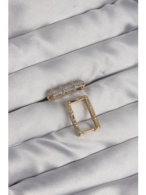 ForWhat Zarif Kadın İçin Golden Pirinç Zirkonlu Dikdörtgen Seranay Küpe