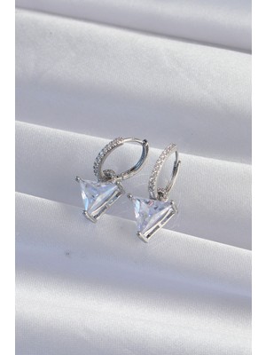 ForWhat Zarif Kadın İçin Silver Pirinç Üçgen Zirkonlu Halka Küpe