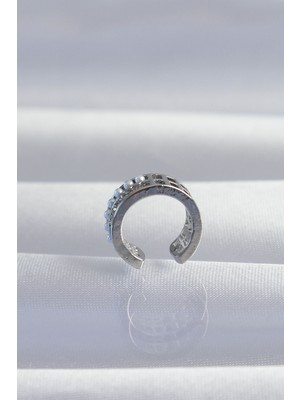 ForWhat Zarif Kadın İçin Silver Pirinç İncili Baget Taşlı Earcuff Küpe