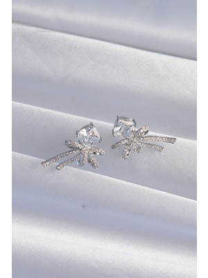 ForWhat Zarif Kadın İçin Silver Pirinç Kare Zirkonlu Fiyonk Küpe