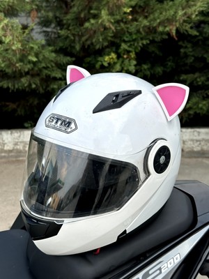 3dpazarıcom Motor & Motosiklet Kask Dış Aksesuar Beyaz Plastik Kedi Kulak