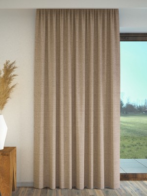 Bej Renk Keten Dokulu Fon Perde Ekstrafor Büzgülü