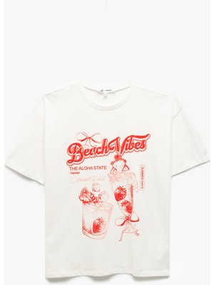 Koton Pamuklu Baskılı Bisiklet Yaka Kısa Kollu Oversize Tişört