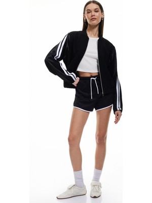 Koton Fermuarlı Çizgili Uzun Kollu Bomber Ceket