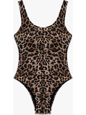 Koton Mat Kumaş Astarlı Kalın Askılı Leopar Desenli Mayo