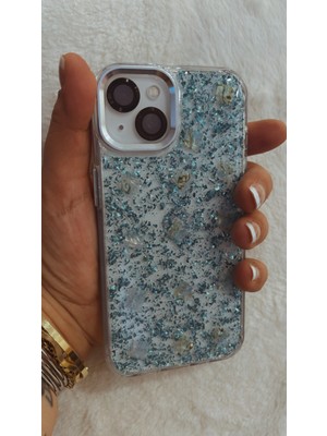 Iphone 13/14  Uyumlu Krom Kamera Çerçeveli Sert Slikon  Sim Parçacıklı Kılıf