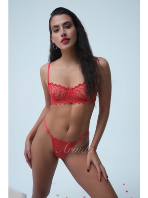 Stella Zincir Desen Kırmızı Brode Iç Çamaşırı Takımı