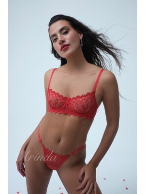 Stella Zincir Desen Kırmızı Brode Iç Çamaşırı Takımı