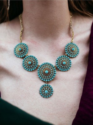 Fayra Accessories Turkuaz Taşlı Halka Kolye