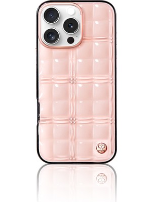 Pynana iPhone 16 Pro Kılıf Askı Aparatlı Metal Grid Kapak Pembe