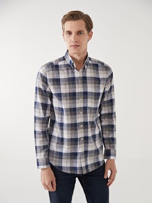 Regular Fit Uzun Kollu Ekose Poplin Erkek Gömlek