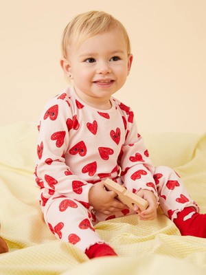Kalp Baskılı Kız Bebek Pijama Takımı