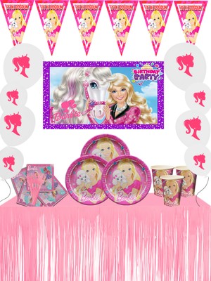 snowparty Barbie Metalize Masa Etekli Afişli 16 Kişilik Doğum Günü Parti Malzemeleri Seti