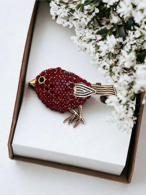Fayra Accessories Kristal Taşlı Kuş Broş