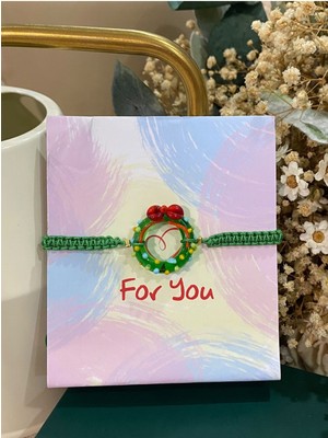 Fayra Accessories Yılbaşı Noel Çelenk Cam Murano Bileklik Yeni Yıl Temalı Christmas Bileklik