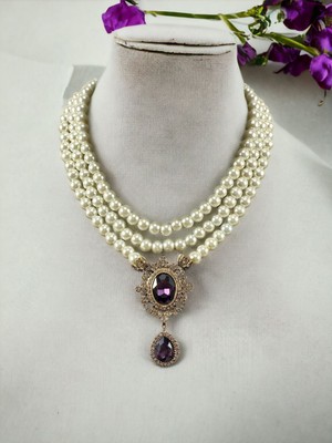 Fayra Accessories Black Diamond Kristal Taşlı İnci Kolye