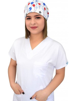 Nur Ortopedi Renkli Balonlar Desen Unisex Cerrahi Bone Hemşire Saç Boneleri