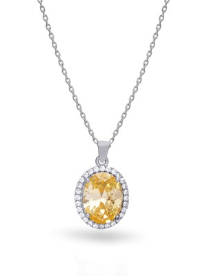 925 Ayar Gümüş Oval Sitrin Taşlı Kolye