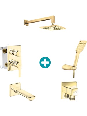 Eca Luna Ankastre Gömme Banyo Bataryası Altın Renkli Duş Seti Tüm Parçalar Dahil Duvardan